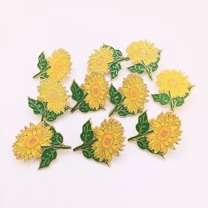 Bundle Of 10 Enamel Sunflower Metal Badge Pins